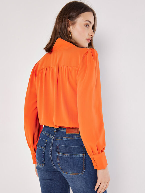 Soft Twill Wrap Top, Orange, large