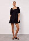 Broderie Anglaise Tiered Mini Dress, Black, large