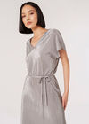 Plisse V Neck Dress, Silver, large