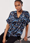 Abstract Print Pleat Blouse, Navy, large