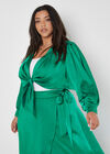 Curve Satin Tie Front Top, Green, large