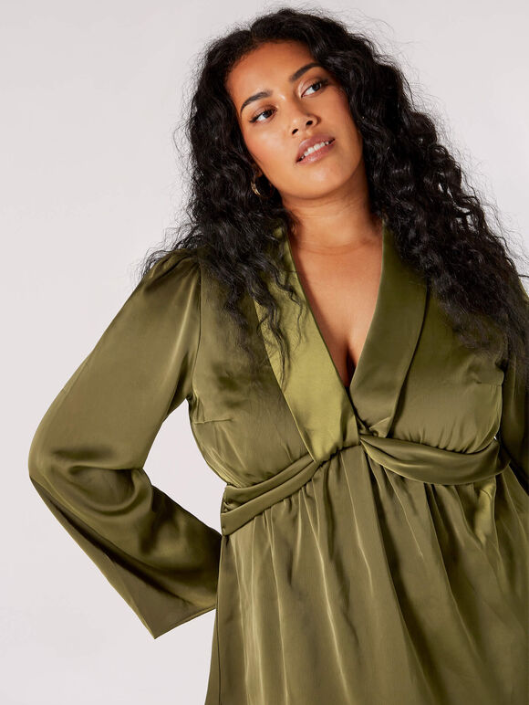 Curve Satin Twist Knot Top, Khaki, large