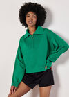 Cropped Zip Neck Sweatshirt, Green, large