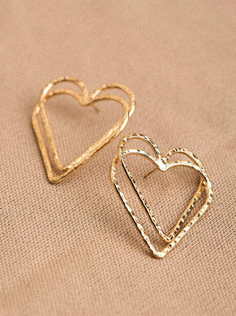 Gold Double Heart Hoop Earrings