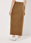 Front Split Denim Maxi Skirt, Brown, large