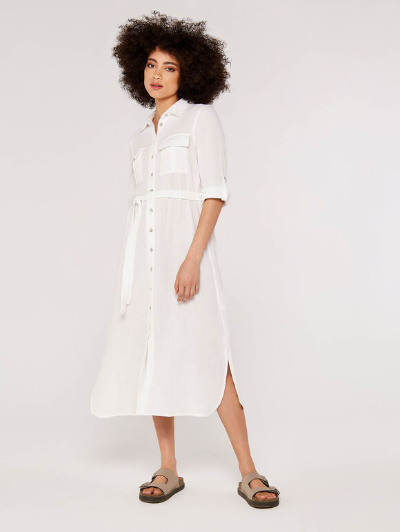 Tera Cotton Shirt Midi Dress, Cream, large