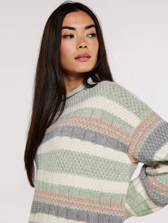 Textured Neck Striped Jumper | Apricot Clothing
