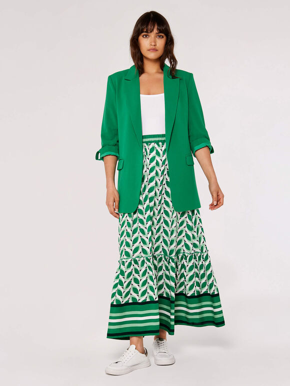 Geo Leaves Maxi Skirt, Green, large