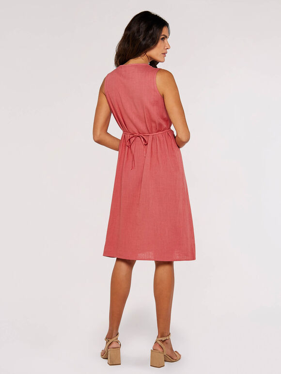 Linen Blend Wrap Mini Dress, Pink, large