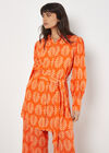 Geo Leaf Shirt Mini Dress, Orange, large