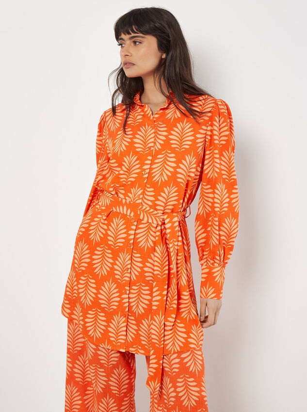 Geo Leaf Shirt Mini Dress, Orange, large