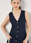 Linen Blend Longline Waistcoat, Navy, large