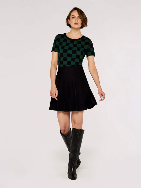 Chequered  Knit Top, Green, large