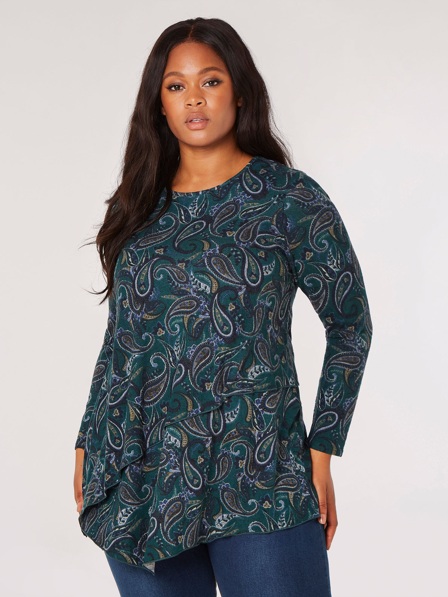 Curve Paisley Soft Touch Asymmetrical Top | Apricot Clothing