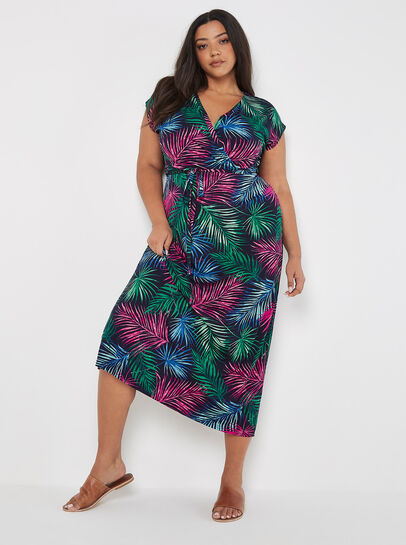 Curve Tropical Palm Wrap Maxi Dress