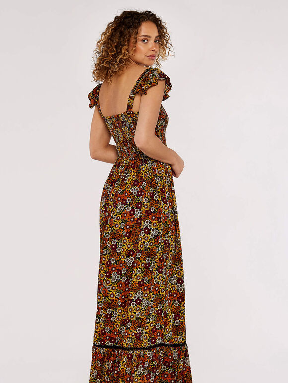 Floral  Milkmaid Maxi Dress, Orange, large