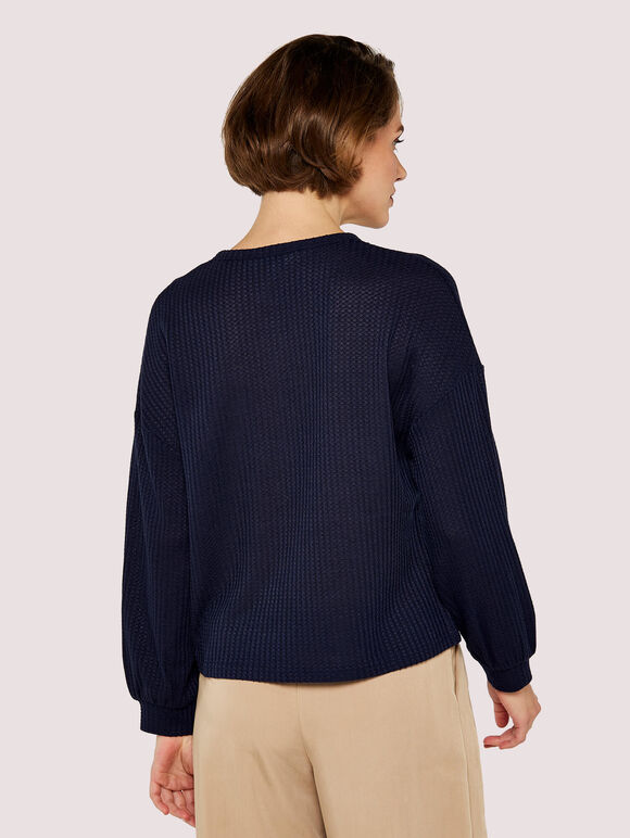 Waffle Boxy Jumper, Navy, large