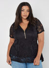 Lace Zip Front Top, Black, large