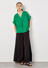 Textured Cotton Pleat Front Top, Green, large