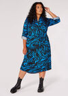 Curve Marble Swirl Midi Dress, Blue, large