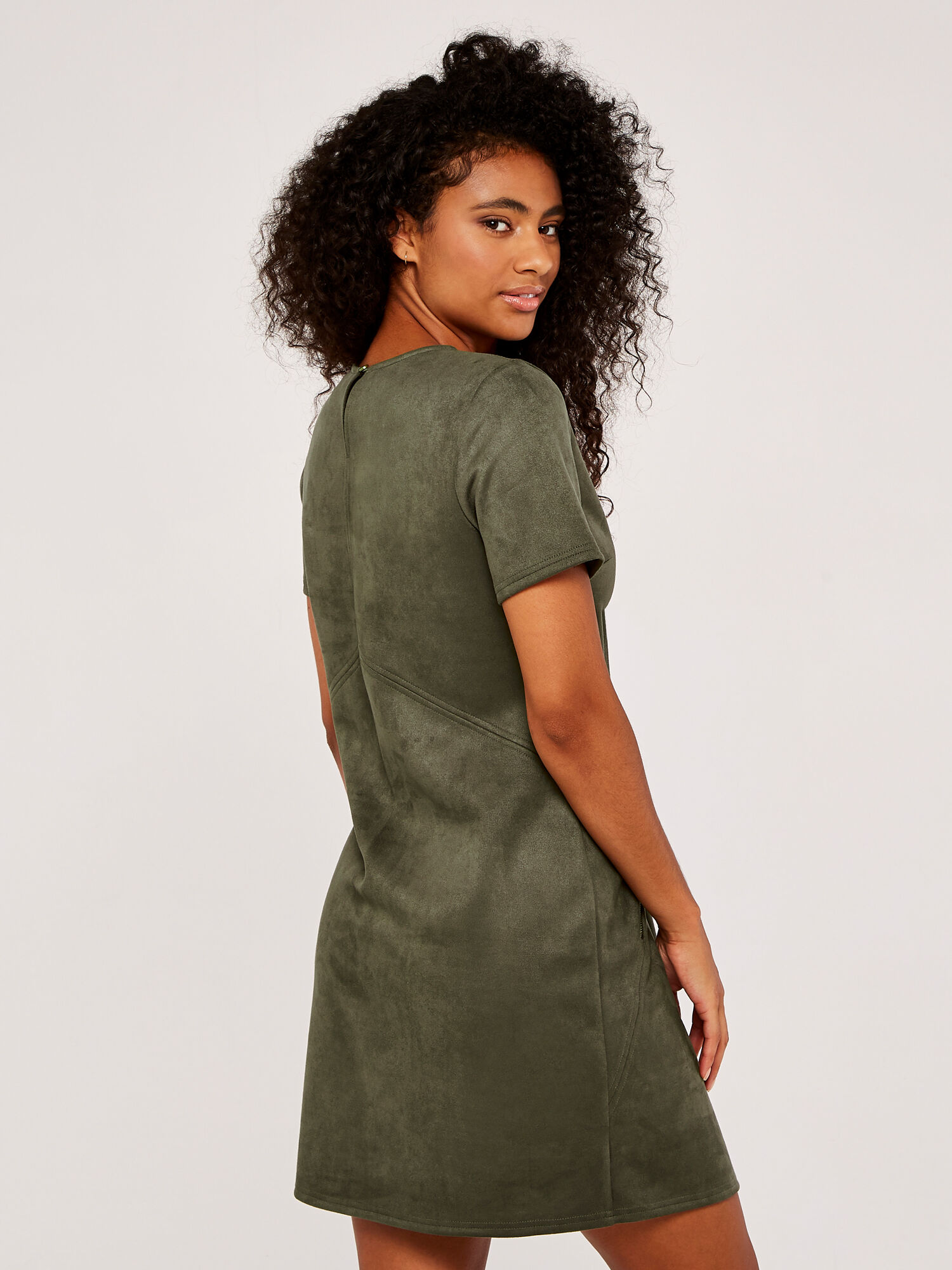 Suedette 2 Zip Pocket Shift Dress | Apricot Clothing