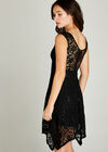 Sequin Lace Hanky Hem Skater Dress, Black, large