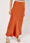 Satin Bias Midi Skirt, Orange, large