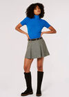 Pleated Herringbone Mini Skirt, Black, large