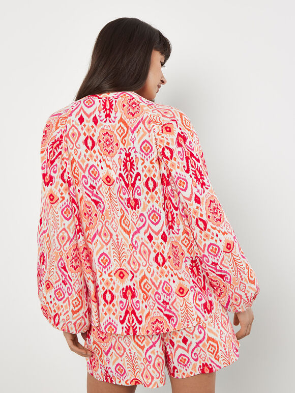 Ikat Print Oversized Blouse, Cream, large