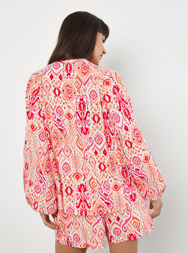 Ikat Print Oversized Blouse, Cream, large