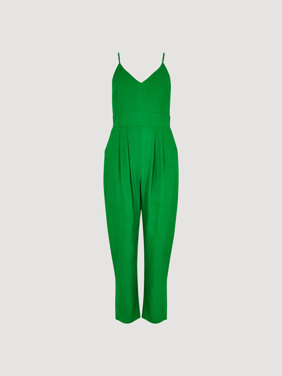 Linen Blend Camisole Jumpsuit, Green, large