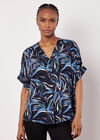 Abstract Print Pleat Blouse, Navy, large