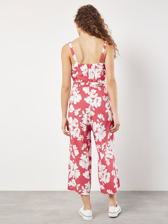 Floral Silhouette Wide-Leg Jumpsuit, Coral, large