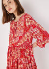 Scarf Print Tiered Mini Dress, Red, large