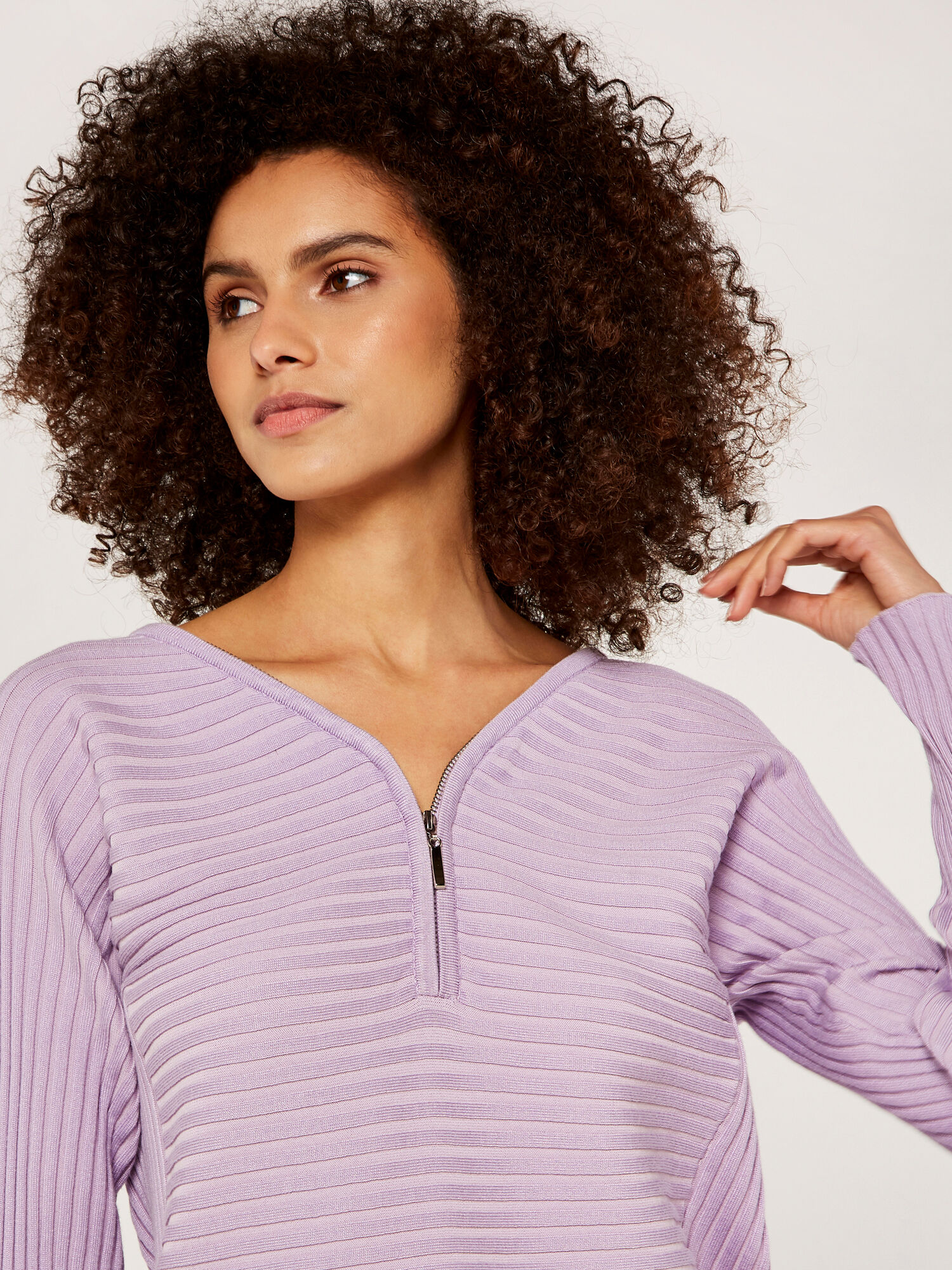 Zip Front Multi Rib Curve Jumper | Apricot Clothing