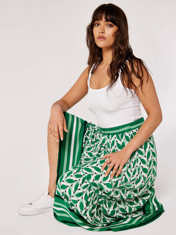 Geo Leaves Maxi Skirt, Green, large