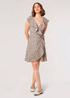 Painterly Dot Ruffle Wrap Mini Dress, Grey, large