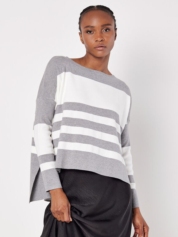 Stripe Knitted Jumper, Grey, large