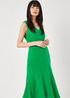 Linen Blend Belted Midi Dress, Green, large