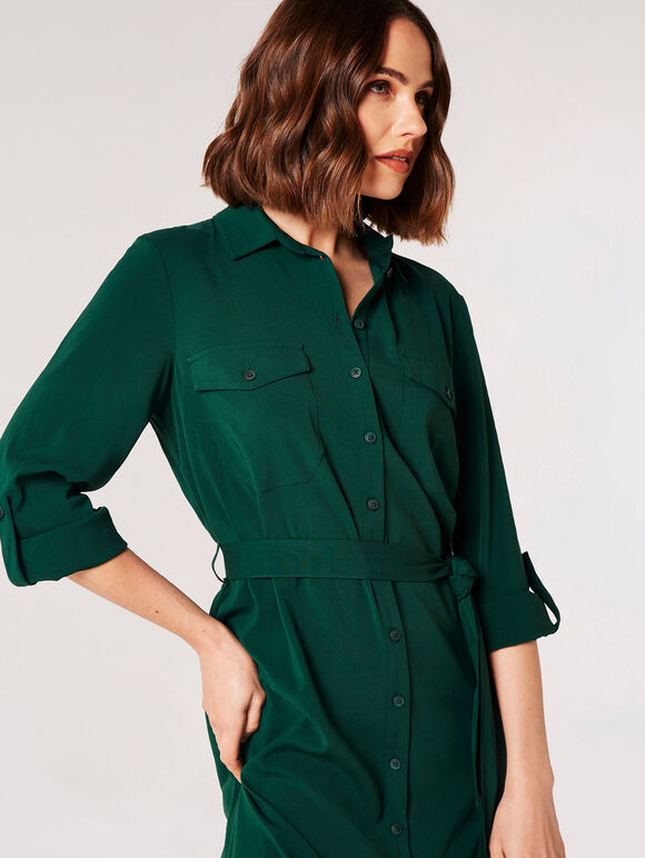 Utility Shirt Midi Dress, Green, large