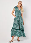 Scarf Print Crochet Detail Maxi Dress, Green, large