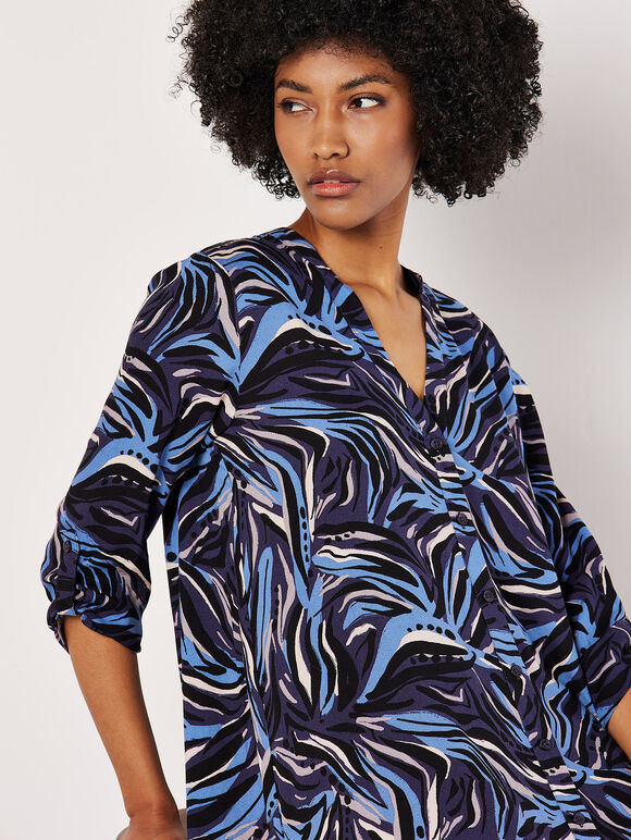 Abstract Swirl Shirt Mini Dress, Navy, large