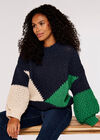 Colourblock Chunky Knit Jumper, Navy, large