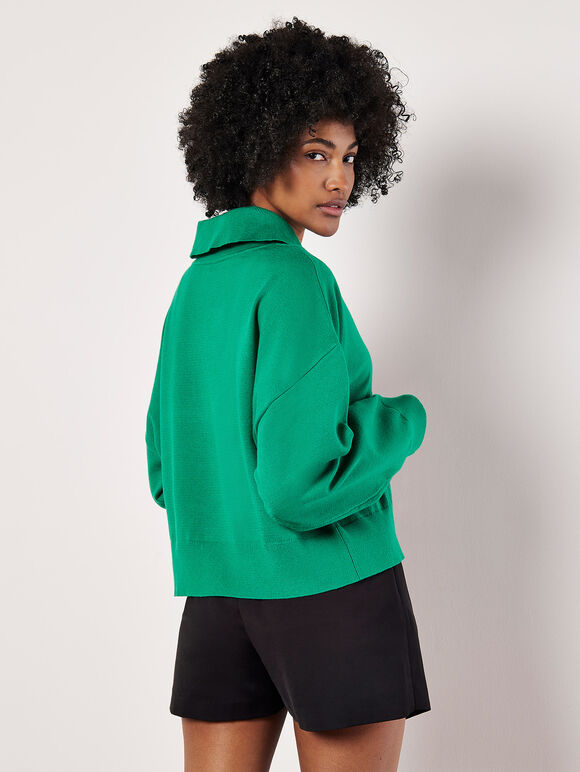 Cropped Zip Neck Sweatshirt, Green, large