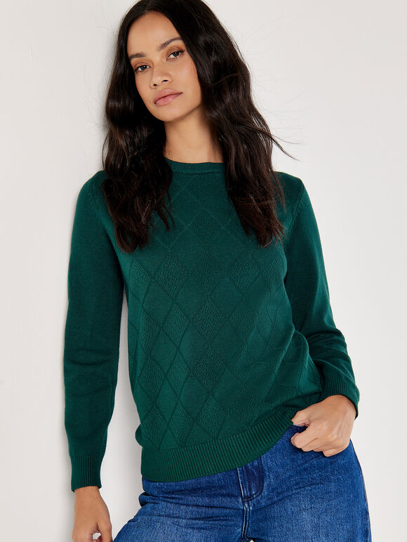 Diamond Pointelle Jumper, Green, large