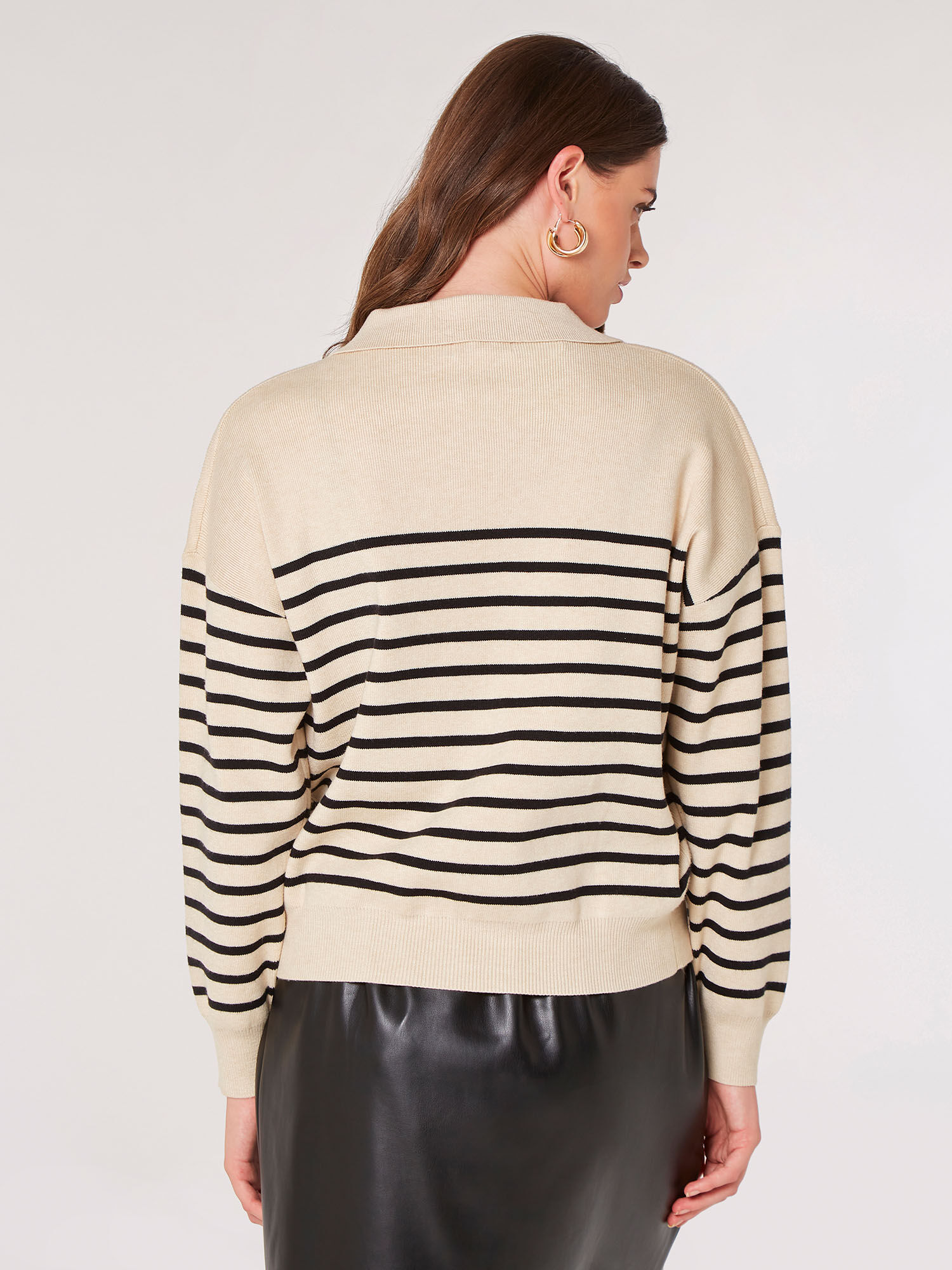Open Collar Stripe Knit Jumper | Apricot Clothing