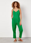 Linen Blend Camisole Jumpsuit, Green, large