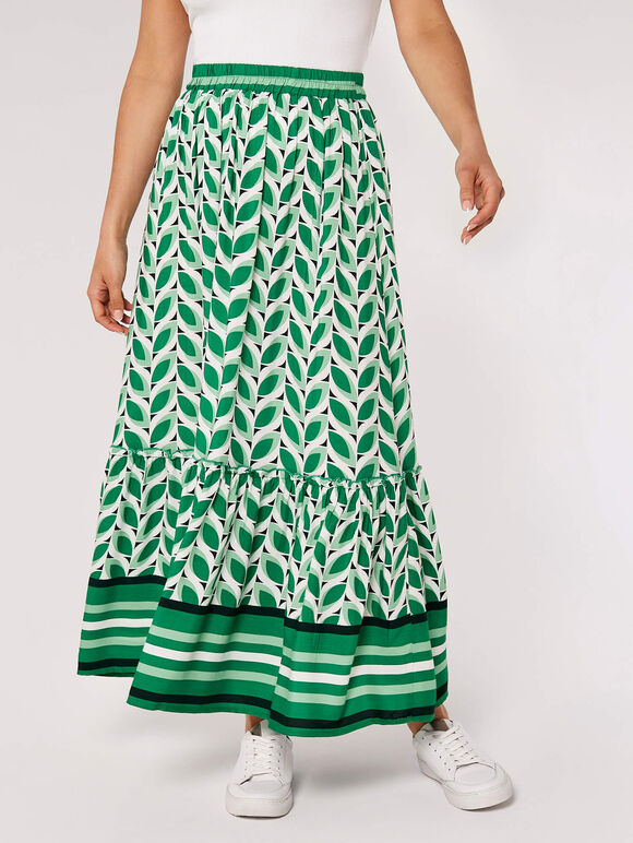 Geo Leaves Maxi Skirt, Green, large