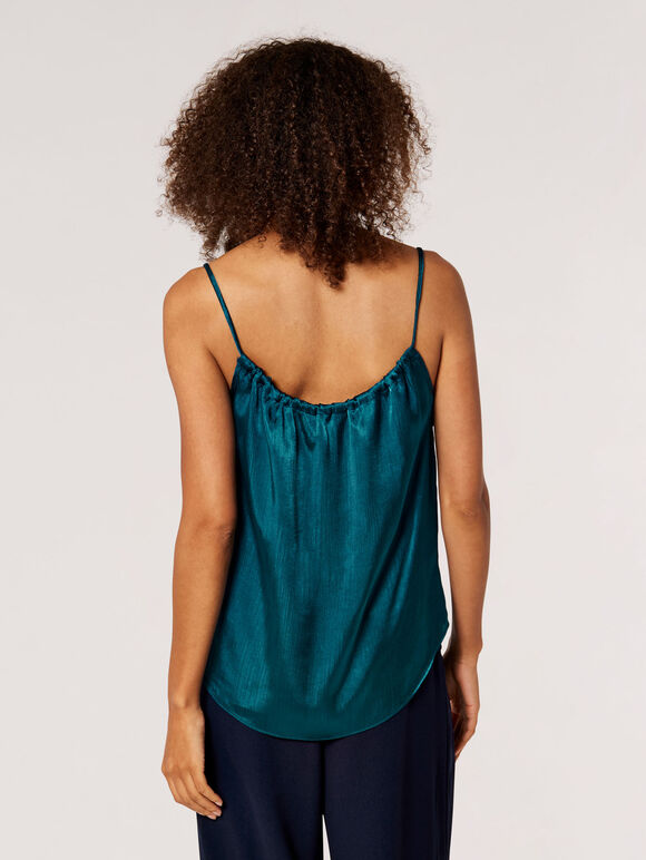 Textured Satin Camisole Top, Teal, large