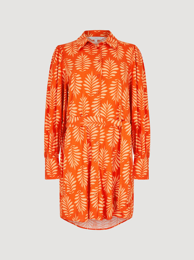 Geo Leaf Shirt Mini Dress, Orange, large